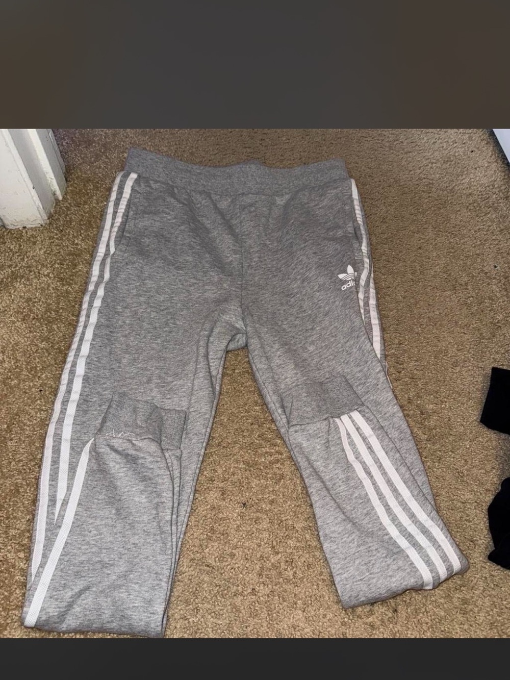 adidas Womens Gray 3-Stripe Joggers